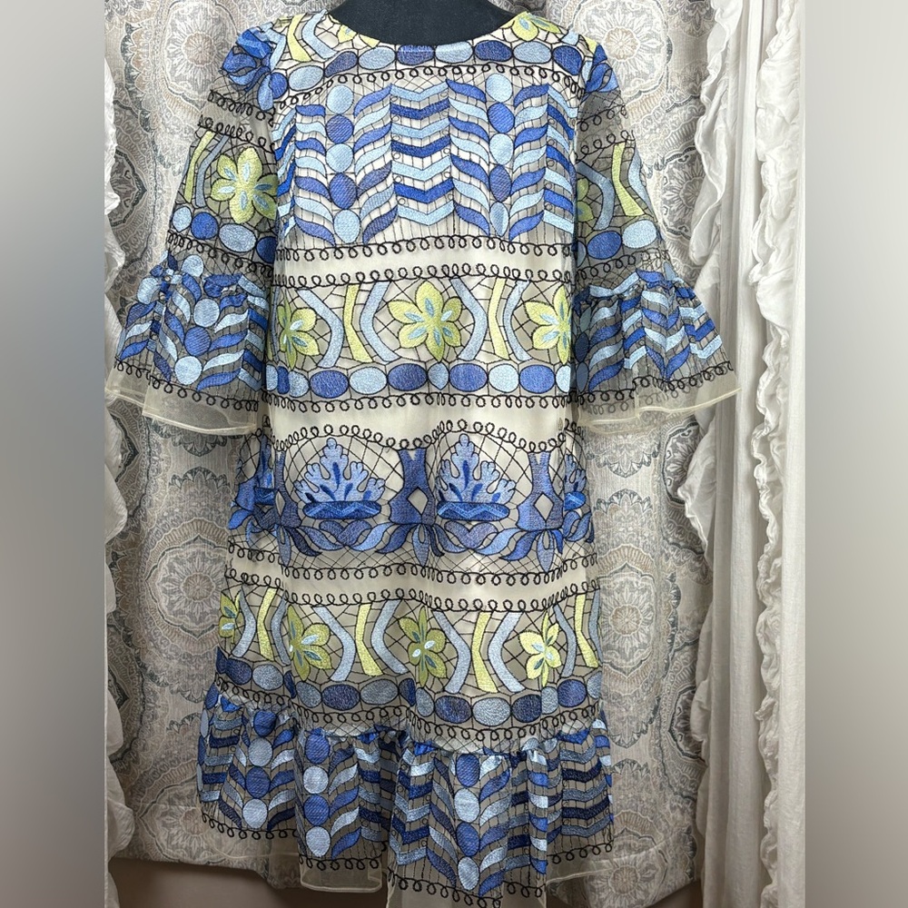 Versona ICE Mediterranean Revival Embroidered Shift Dress Size 8